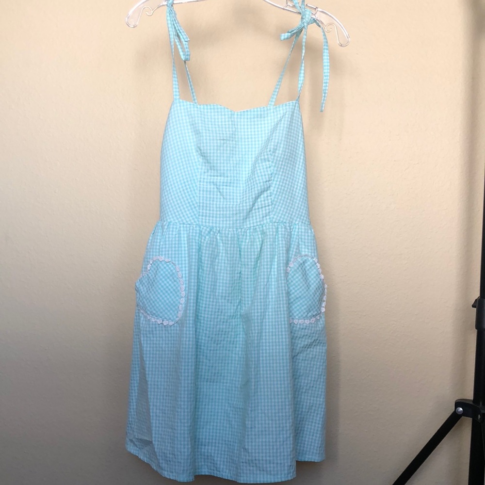 Gingham Green Dress with Heart Pockets